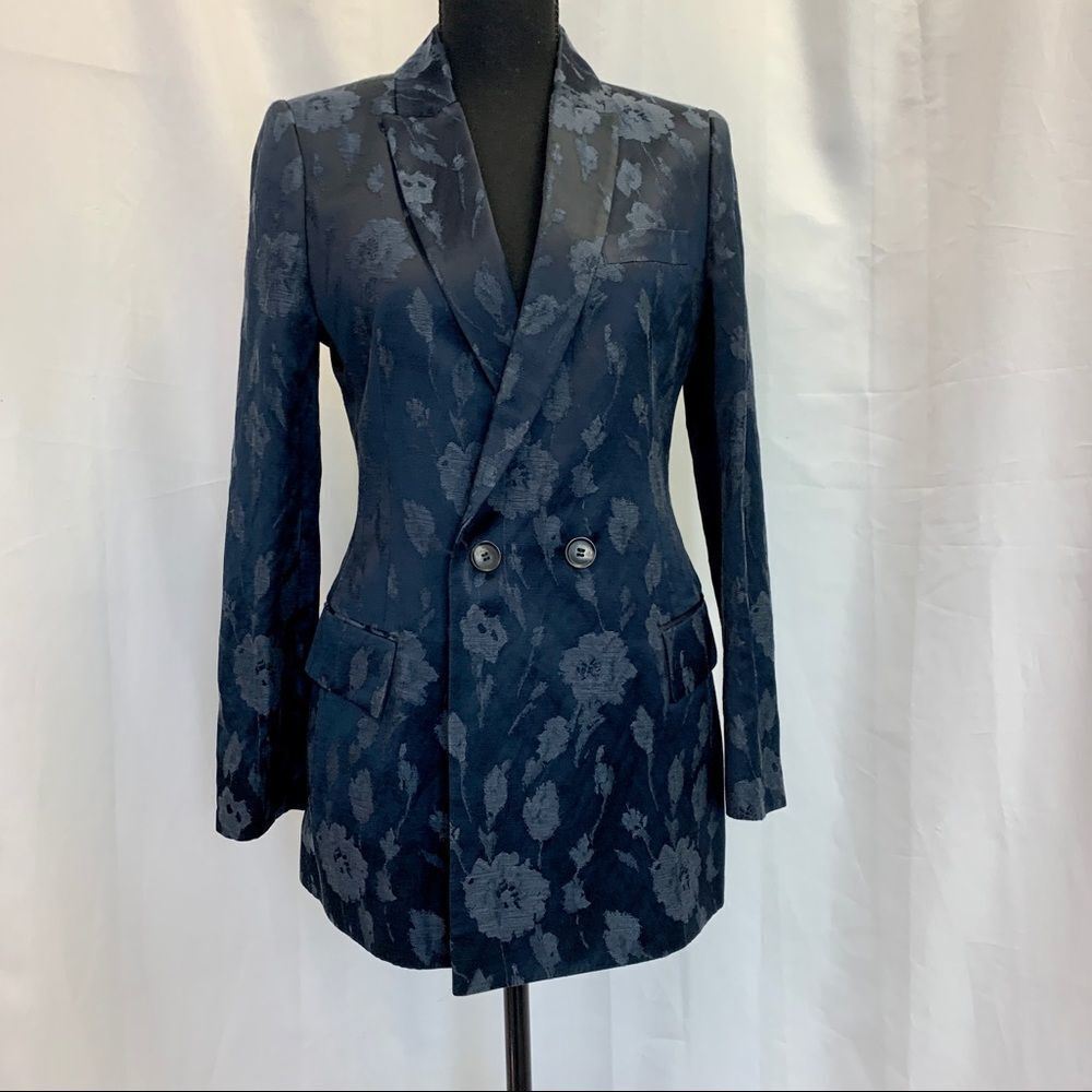 REISS Peony jacket jacquard double breasted blazer in navy Sz 6 NWOT - Picture 6 of 17
